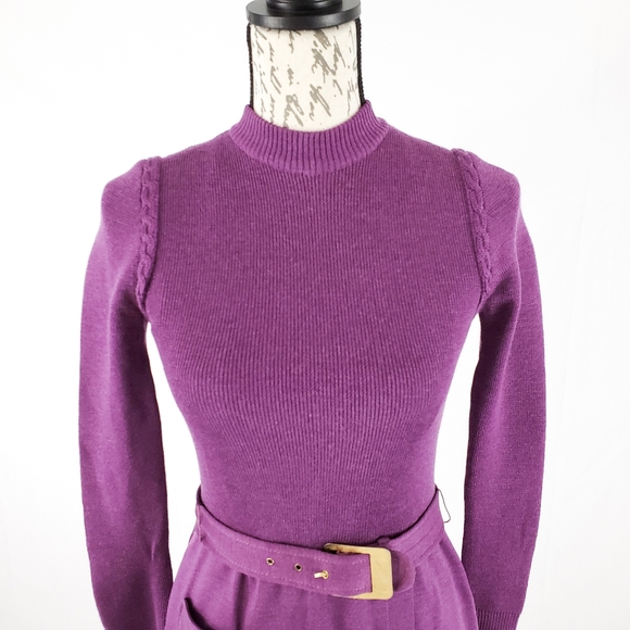 Vintage Alvin's Wool Dress Purple Size 8 - Picture 3 of 15